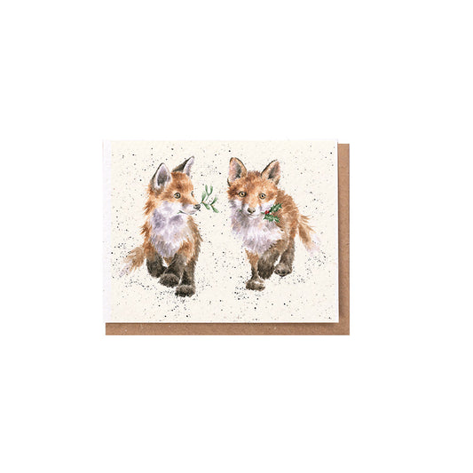 Wrendale Designs Chrsitmas Card Mini FOX CUBS holly mistletoe