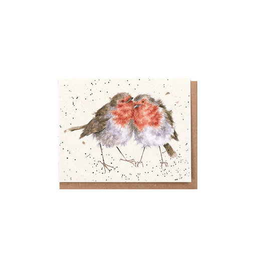 Wrendale Designs Chrsitmas Card Mini ROBINS two snuggled