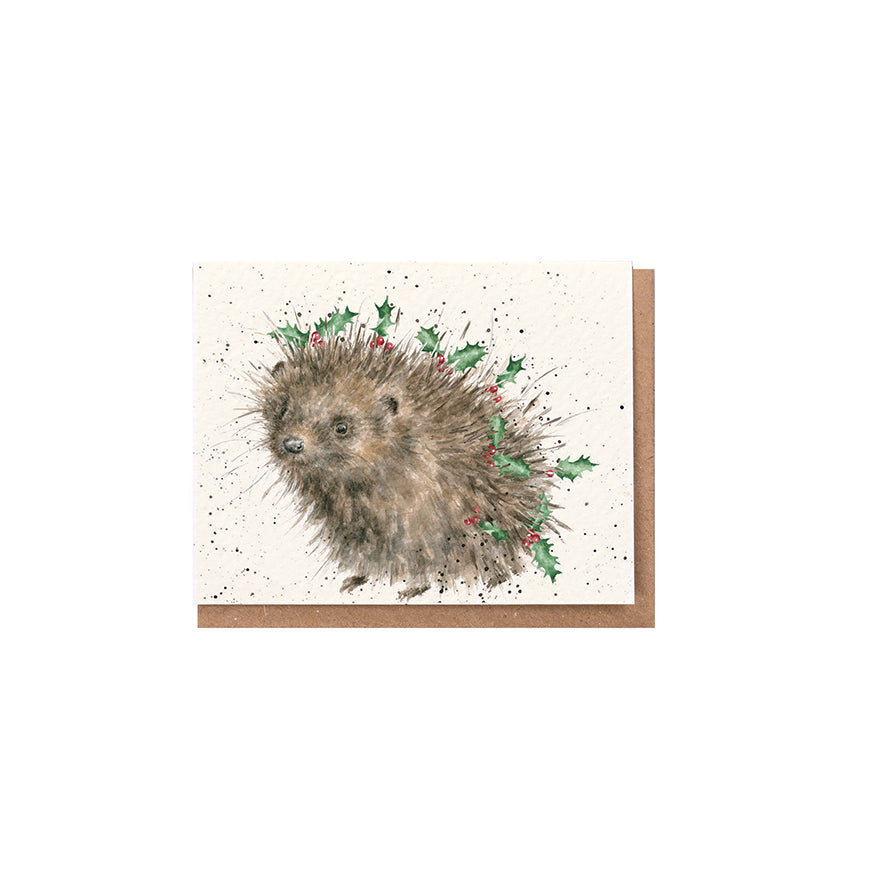 Wrendale Designs Chrsitmas Card Mini HEDGEHOG holly