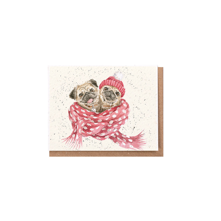 Wrendale Designs Chrsitmas Card Mini PUGS scarf beanie