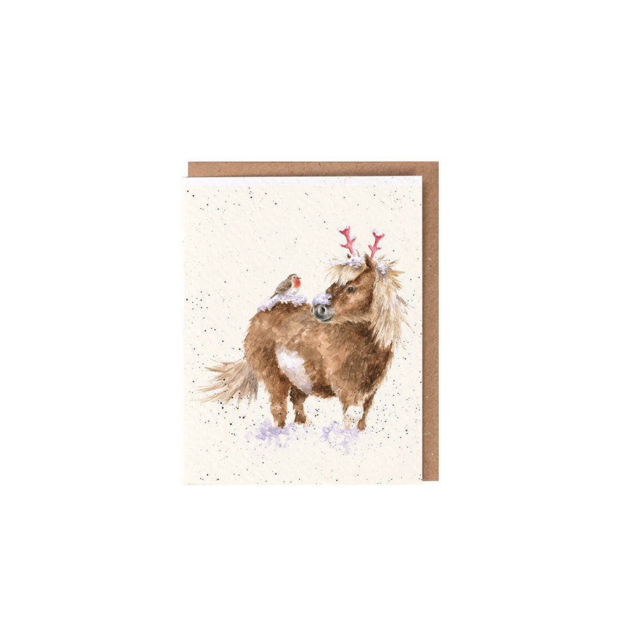 Wrendale Designs Chrsitmas Card Mini PONY & ROBIN antlers