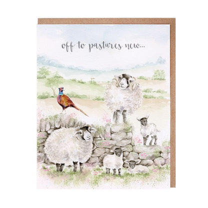 Wrendale Designs card Occasions Retirement/ Leave PASTURES NEW sheep