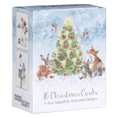 Wrendale Designs Christmas Cards Mini Boxed WOODLAND ANIMALS & TREE